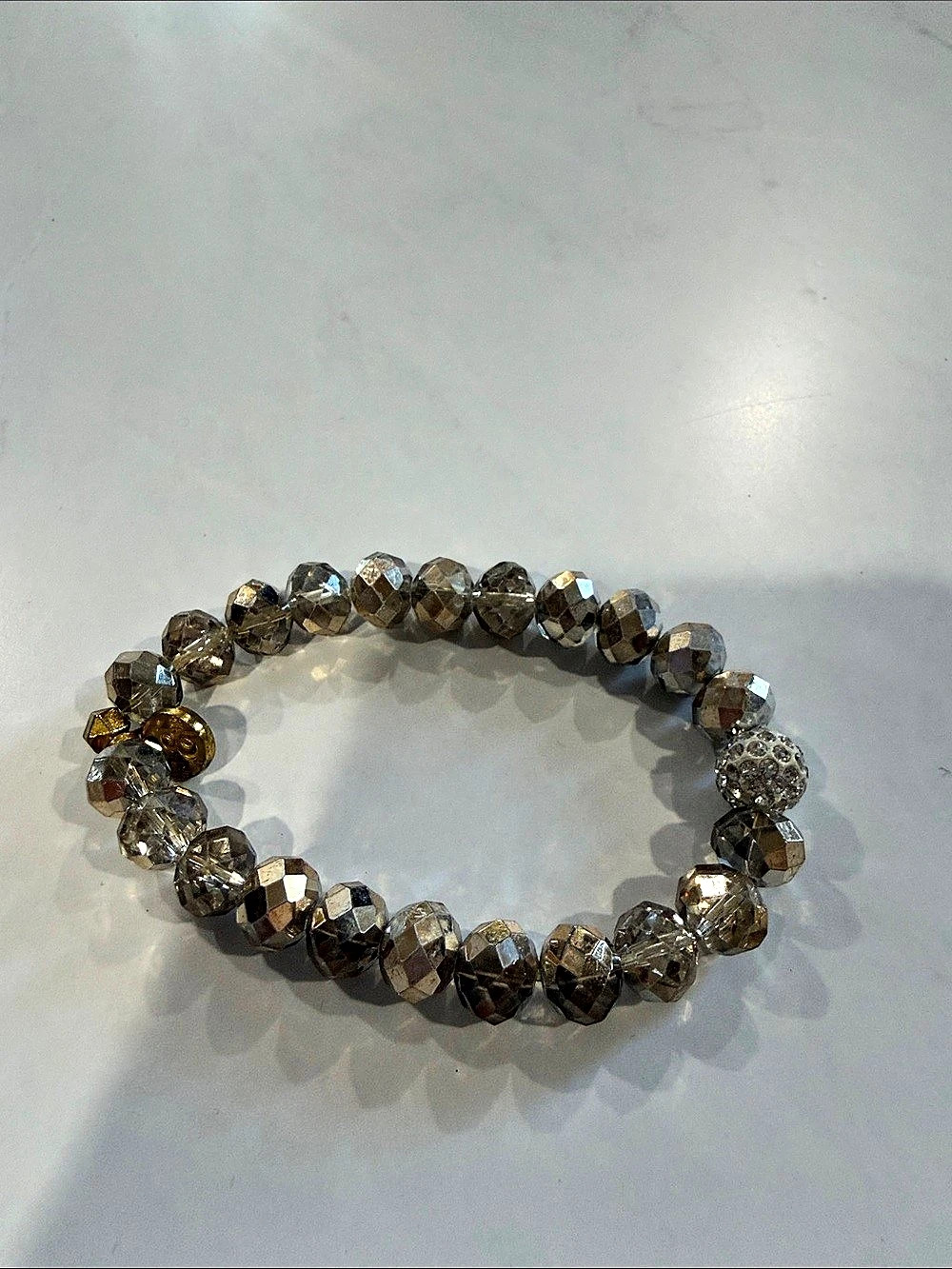 Erimish Faceted Metallic Bronze Bead Stretch Bracelet with Pave Sparkle Bead